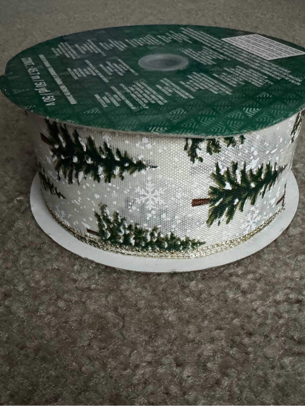 Kirkland Signature Holiday Tree Linen Ribbon - Green, Cream & Gold